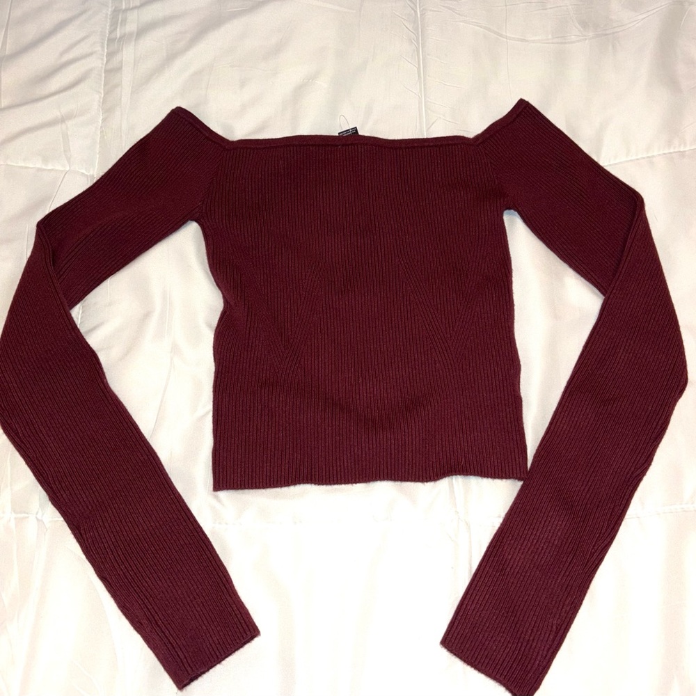 Off shoulder burgundy top